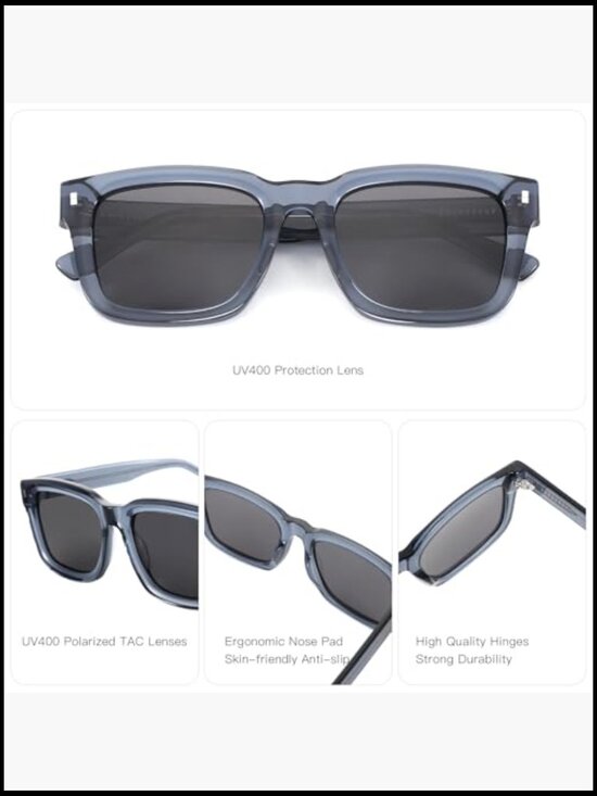 Chunky Rectangle Polarized Sunglasses with Thick Acetate Frame